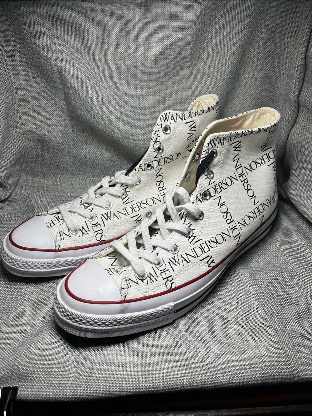 Converse White Canvas Low Top Sneakers with Red Trim - Picture 3 of 8